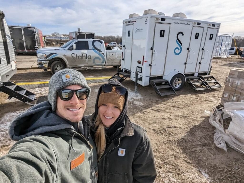 Grant and Erin Stahla outside a Stahla facility