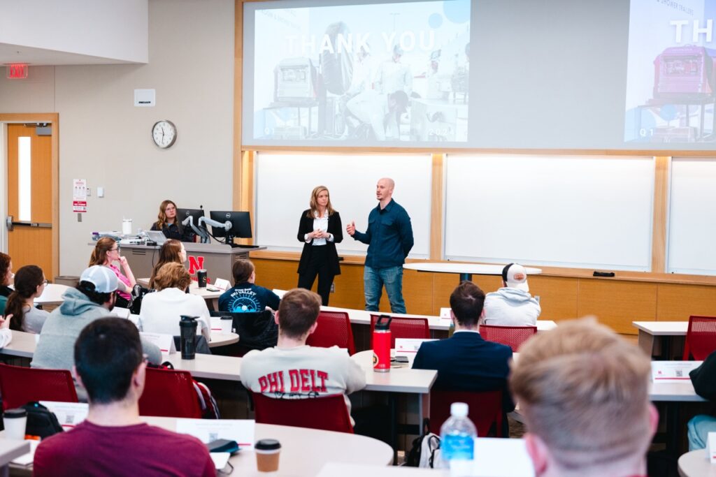 Grant Stahla lecturing on restroom trailer business